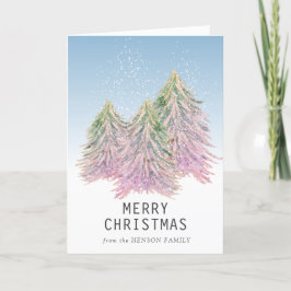 Roze groene Waterverf kerstboom Feestdagen Kaart