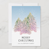 Roze groene Waterverf kerstboom Feestdagenkaart (Voorkant)