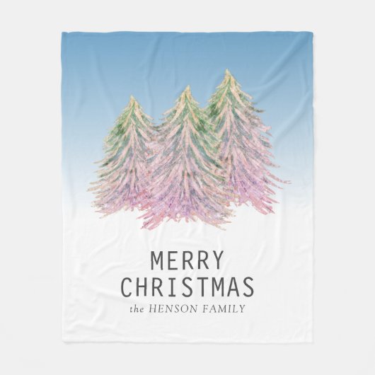 Roze groene Waterverf kerstboom Fleece Deken (Voorkant)
