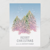 Roze groene Waterverf kerstboom Folie Feestdagenkaart (Voorkant)