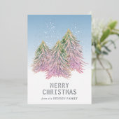 Roze groene Waterverf kerstboom Folie Feestdagenkaart (Staand Voorkant)