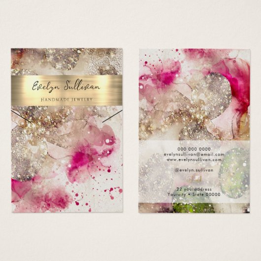 Roze groene waterverf ketting display kaart (Voorkant /achterkant)