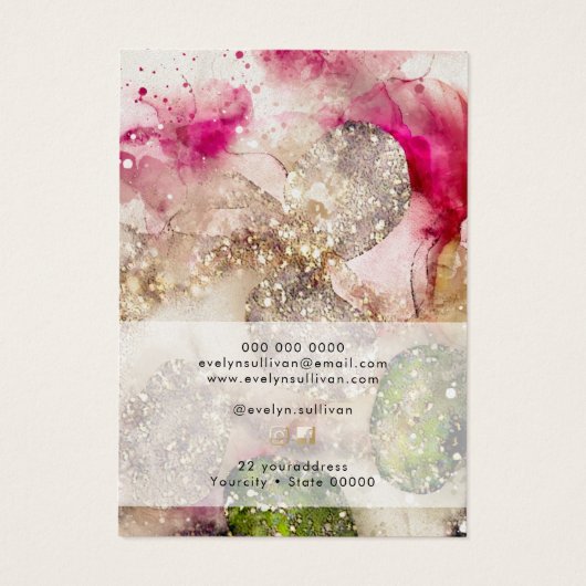 Roze groene waterverf ketting display kaart (Achterkant)