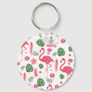 Roze groene waterverf tropische flamingo floral sleutelhanger