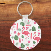 Roze groene waterverf tropische flamingo floral sleutelhanger (Voorkant)