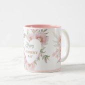 Roze Groene Waterverf Vrouwelijke Bloemen Moederda Tweekleurige Koffiemok (Voorkant rechts)