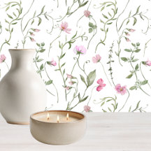 Roze groene waterverf wildbloem behang