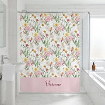 Roze Groene Waterverf Wildbloem Monogram