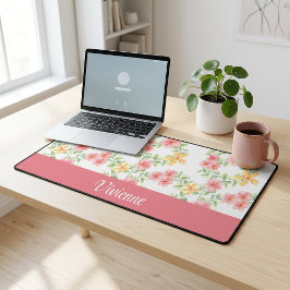 Roze Groene Waterverf Wildbloem Monogram Naam Bureaumat