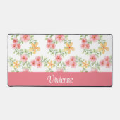 Roze Groene Waterverf Wildbloem Monogram Naam Bureaumat (Voorkant)