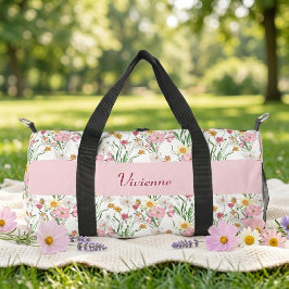 Roze groene waterverf wildbloem monogram plunjezak