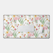 Roze Groene Waterverf Wilde Bloem Bureaumat (Keyboard & Muis)
