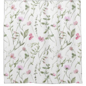 Roze Groene Waterverf Wilde Bloem Douchegordijn (Voorkant)