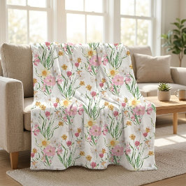 Roze Groene Waterverf Wilde Bloem Fleece Deken