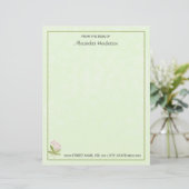  roze groene Waterverf Wilde bloem met naam Briefhoofd (Staand voorkant)