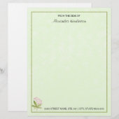  roze groene Waterverf Wilde bloem met naam Briefhoofd (Voorkant / Achterkant)