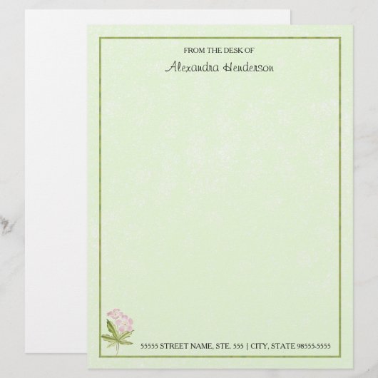  roze groene Waterverf Wilde bloem met naam Briefhoofd (Voorkant / Achterkant)