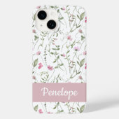 Roze Groene Waterverf Wilde Bloem Naam Case-Mate iPhone Case (Achterkant)