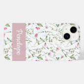 Roze Groene Waterverf Wilde Bloem Naam Case-Mate iPhone Case (Achterkant (horizontaal))