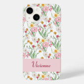 Roze Groene Waterverf Wilde Bloem Naam Case-Mate iPhone Case (Achterkant)