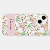 Roze Groene Waterverf Wilde Bloem Naam Case-Mate iPhone Case (Achterkant (horizontaal))