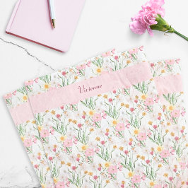 Roze Groene Waterverf Wilde Bloem Tissuepapier