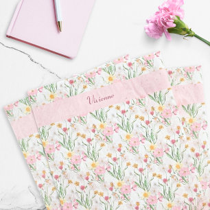 Roze Groene Waterverf Wilde Bloem Tissuepapier