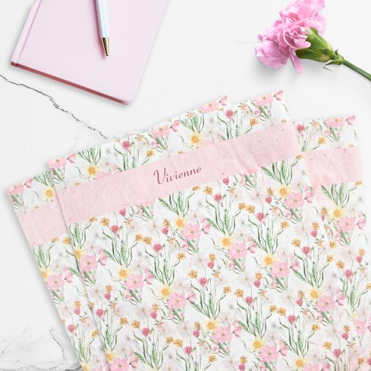 Roze Groene Waterverf Wilde Bloem Tissuepapier