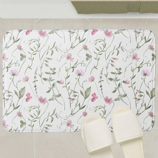 Roze Groene Waterverf Wildflower Badmat