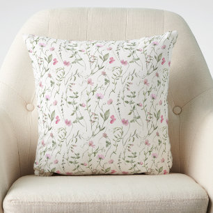 Roze Groene Waterverf Wildflower Worp Kussen