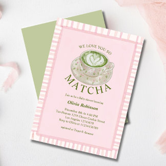 Roze Groene We Love You So Matcha baby shower Kaart