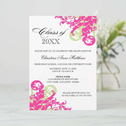Roze groene wervelkolom Afstuderen Aankondiging (Staand voorkant)