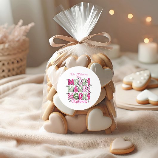 Roze Groene Whimsical Kerstmis Ronde Sticker