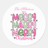 Roze Groene Whimsical Kerstmis Ronde Sticker (Voorkant)