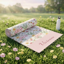 Roze Groene Wilde Bloem Waterverf Aangepaste Naam