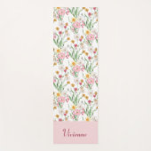 Roze Groene Wilde Bloem Waterverf Aangepaste Naam Yogamat (Voorkant)