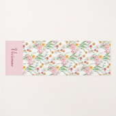Roze Groene Wilde Bloem Waterverf Aangepaste Naam Yogamat (Voorkant (horizontaal))