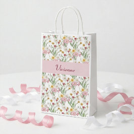 Roze Groene Wilde Bloem Waterverf Monogram Klein Cadeauzakje