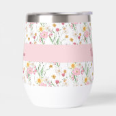 Roze Groene Wilde Bloem Waterverf Monogram Naam (Links)