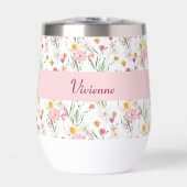 Roze Groene Wilde Bloem Waterverf Monogram Naam (Voorkant)