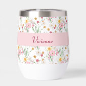 Roze Groene Wilde Bloem Waterverf Monogram Naam (Achterkant)