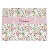 Roze Groene Wilde Bloem Waterverf Monogram Naam Groot Cadeauzakje (Voorkant)
