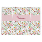 Roze Groene Wilde Bloem Waterverf Monogram Naam Groot Cadeauzakje (Achterkant)