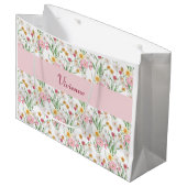 Roze Groene Wilde Bloem Waterverf Monogram Naam Groot Cadeauzakje (Voorkant Gekanteld)