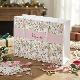 Roze Groene Wilde Bloem Waterverf Monogram Naam Groot Cadeauzakje