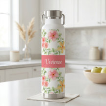 Roze Groene Wilde Bloem Waterverf Monogram Naam