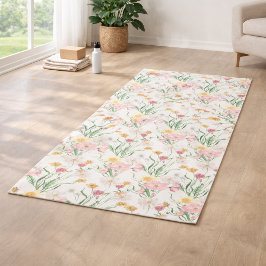Roze Groene Wilde Bloem Waterverf Yogamat