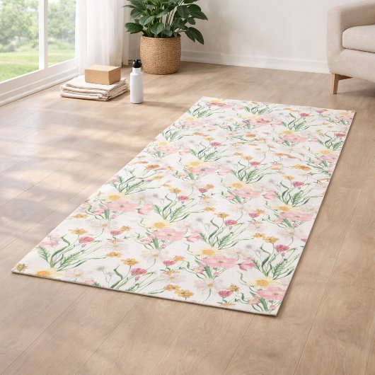 Roze Groene Wilde Bloem Waterverf Yogamat
