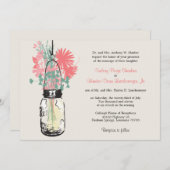 Roze & Groene Wildflowers & Mason Jar Wedding Kaart (Voorkant / Achterkant)