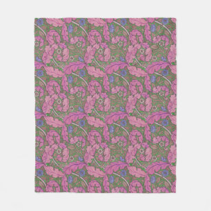 Roze & groene William Morris bloemmotief Acanthus Fleece Deken